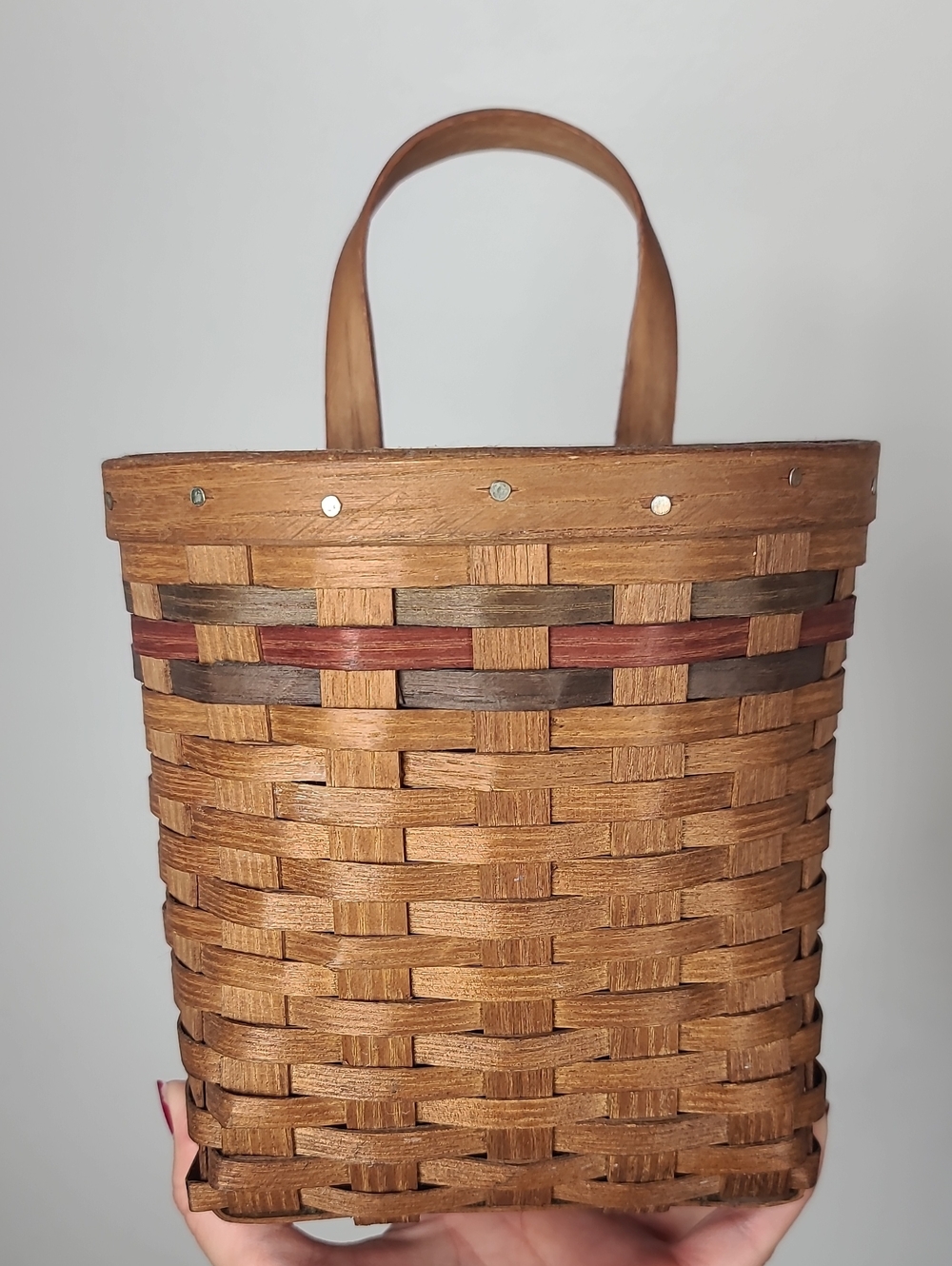 Vintage Basketville Vermont Handmade Cottagecore Woven Brown Wall Hanging Basket